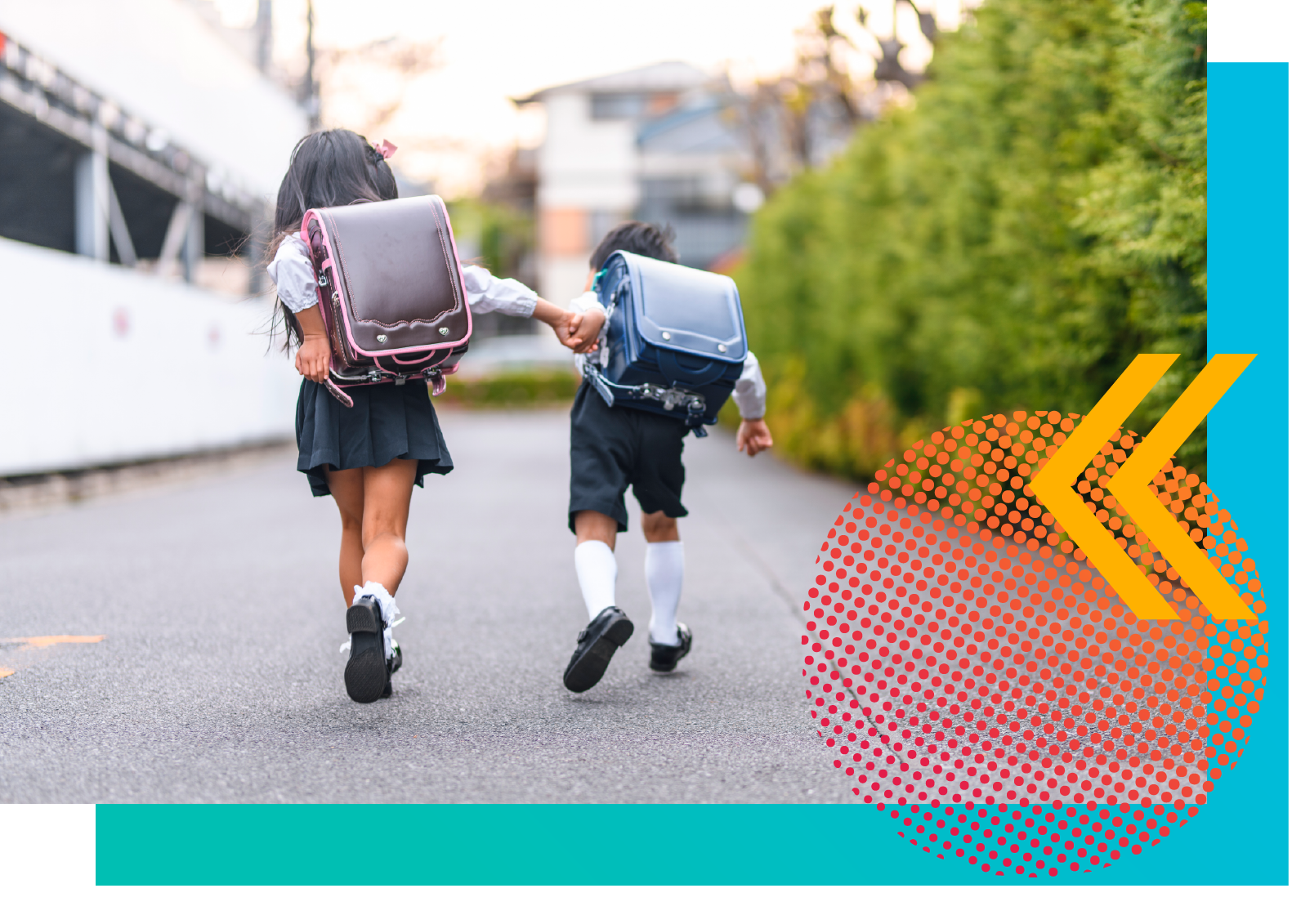 Children carry backpacks on the first day of school