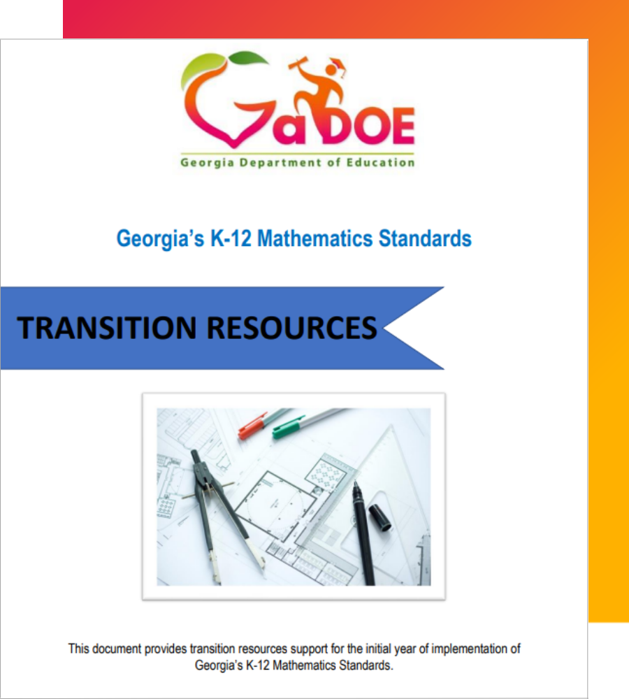 This image shows the cover of the Georgia Department of Education's K-12 Mathematics Standards Transition Resources guide.