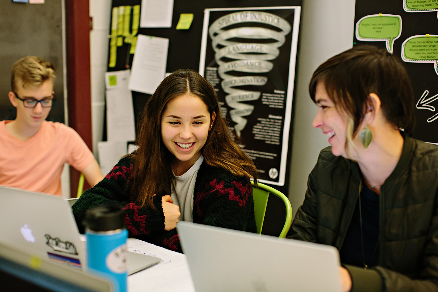 Students working on the software