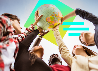 students reaching up to a globe | 5 tips for teaching culture in world language classrooms | Carnegie Learning