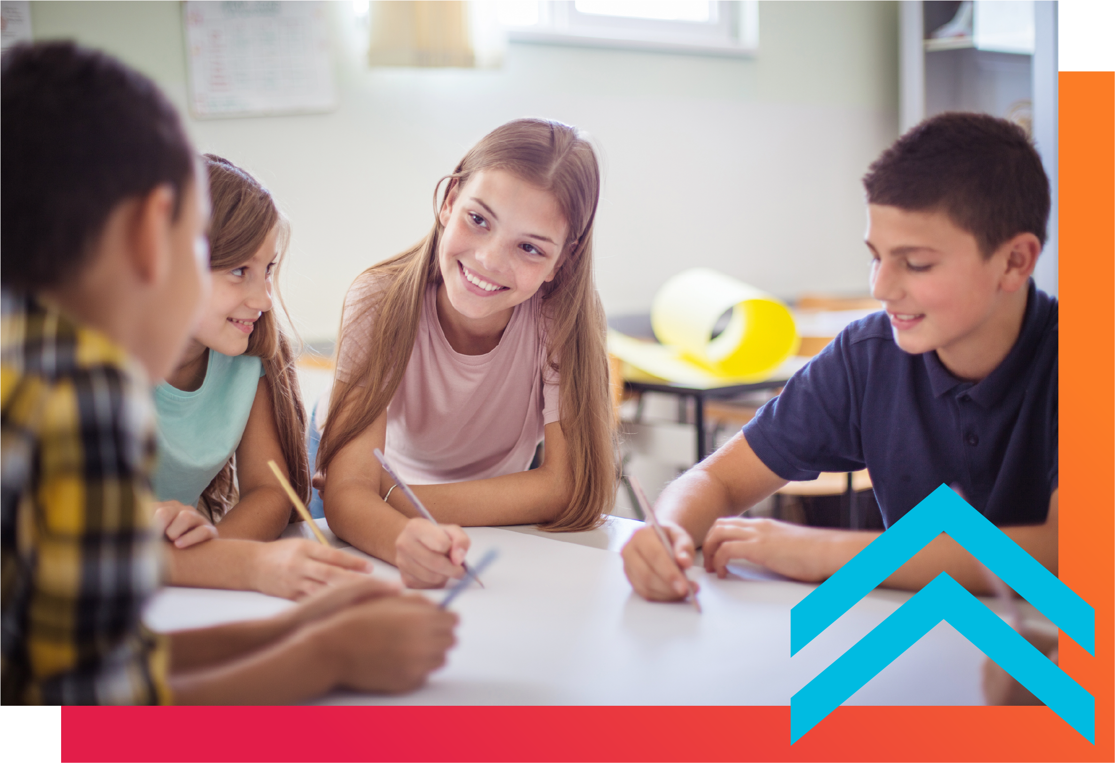 Students engaging in group discussion in a classroom