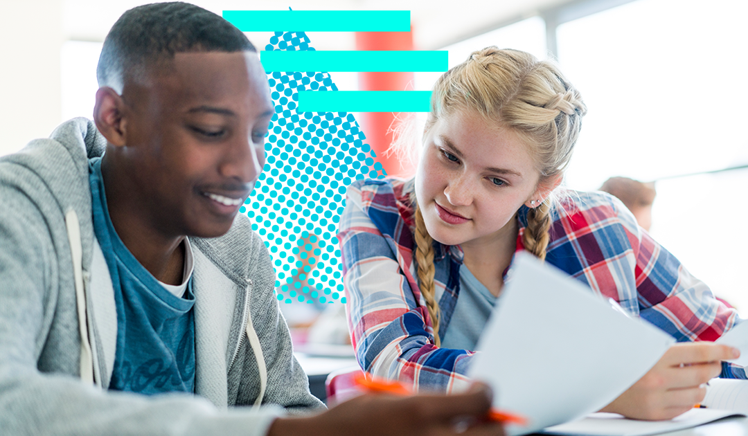 Two high school students learning together in class | Literacy + Math = Fun: 6 Strategies for Teaching Literacy in Your Math Class | Carnegie Learning