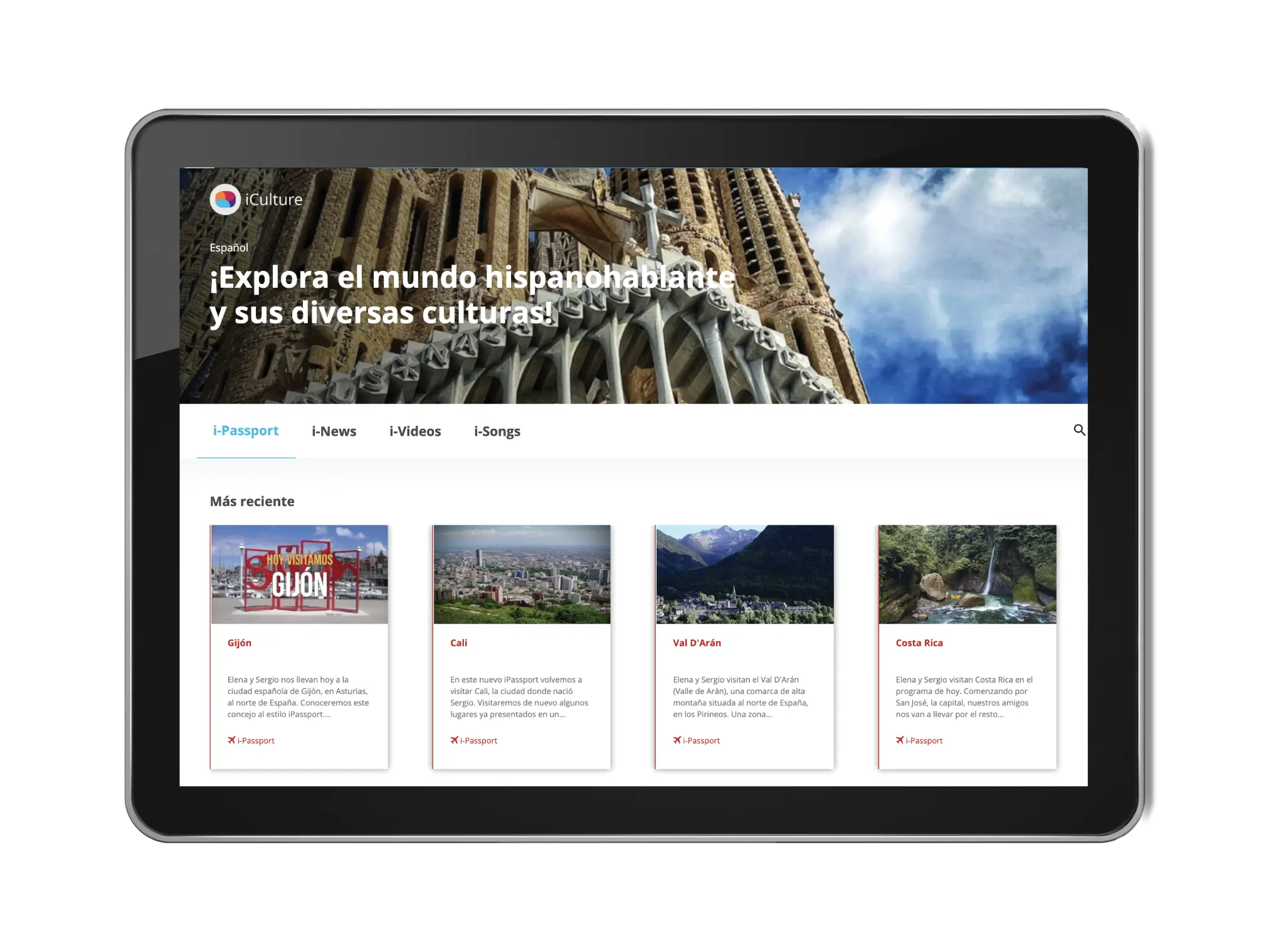 iCulture home page on tablet