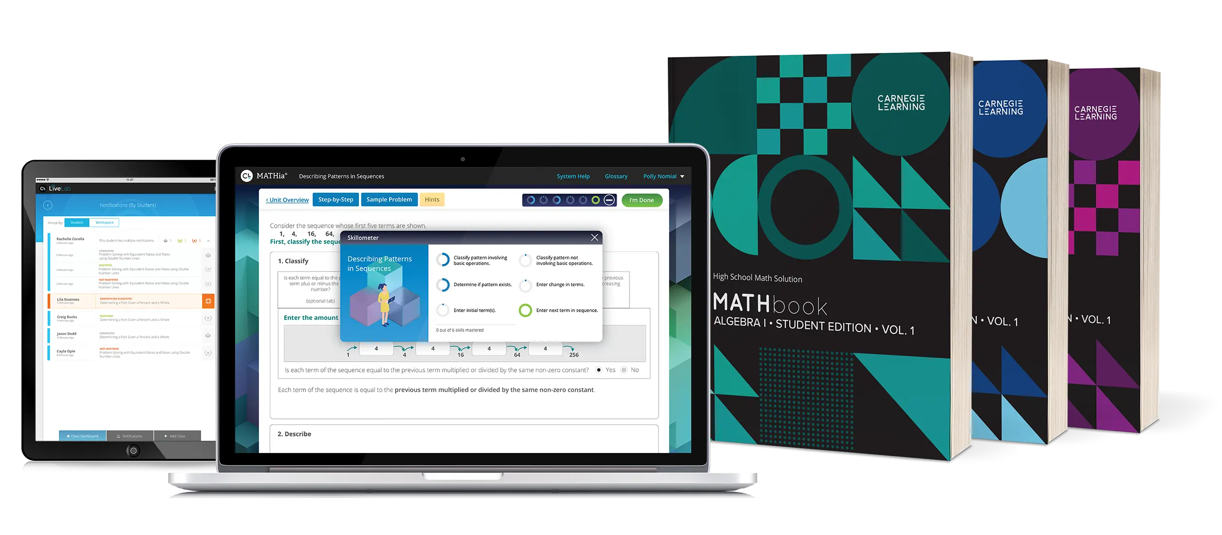 High School Math Solution textbooks with MATHia workspace and LiveLab