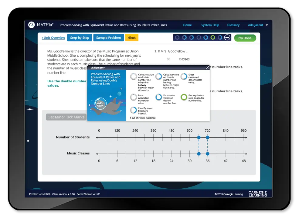 MATHia workspace displaying the skillometer