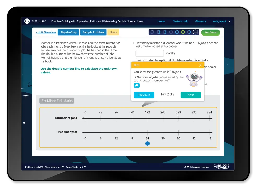 MATHia workspace with TutorBot giving a hint