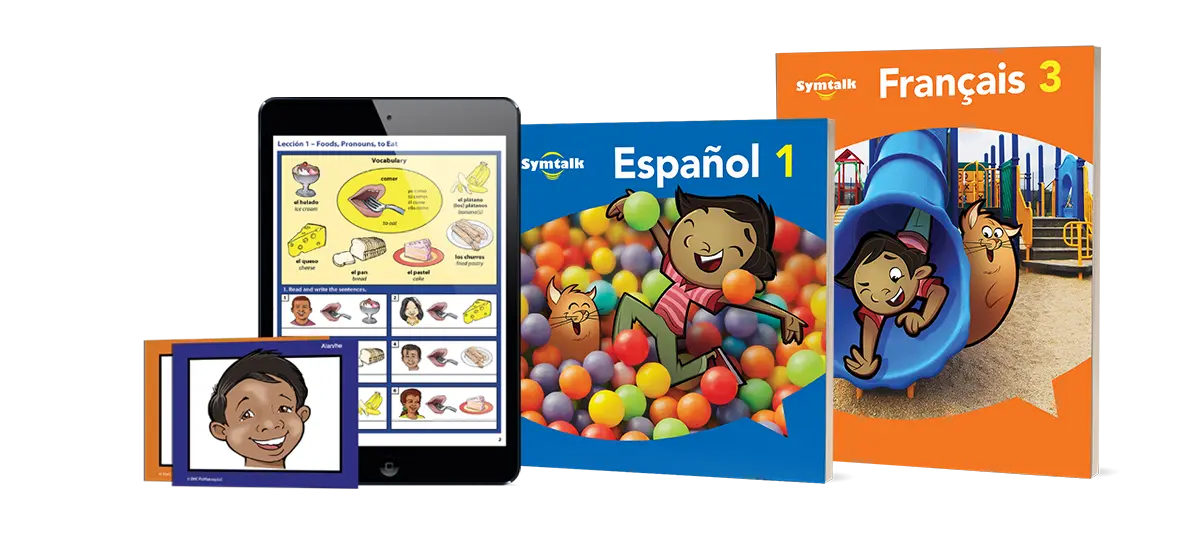 Symtalk visual language learning program components for Spanish and French